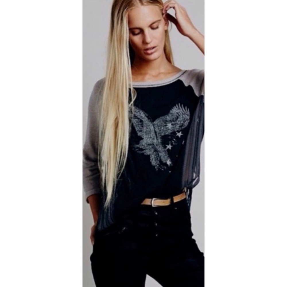 Free People Black and Gray Tunic with Eagle Design